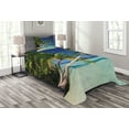 thumbnail image 1 of Ambesonne Tropical Quilted Bedspread Set 2 Pcs, Exotic Maldives Beach, Twin Size, Fern Green Turquoise, 1 of 3