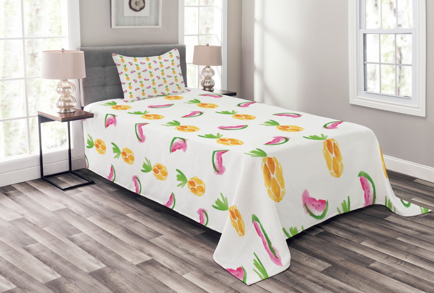 White Twin Quilted Bedspread Set with Pillow Sham