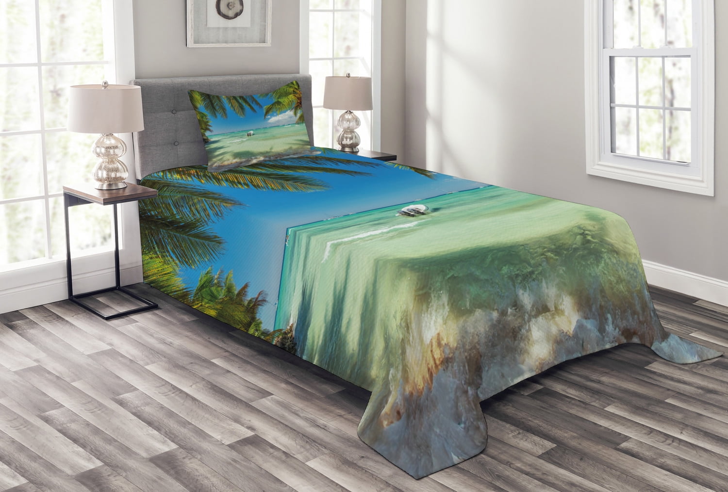 Tropical Twin Quilted Bedspread Set with Pillow Sham