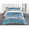 thumbnail image 1 of Ambesonne Tropical Quilted Bedspread Set 3 Pcs, Cruise Ship Palm Tree, Queen Size, Turquoise Green, 1 of 5