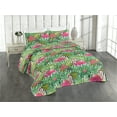 thumbnail image 1 of Ambesonne Tropical Quilted Bedspread Set 3 Pcs, Dreamy Flamingo Hibiscus, Twin, Hot Pink Jade Green, 1 of 4