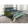 thumbnail image 1 of Ambesonne Tropical Quilted Bedspread Set 3 Pcs, Exotic Maldives Beach, Queen Size, Fern Green Turquoise, 1 of 3