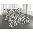 thumbnail image 1 of Ambesonne Tropical Quilted Bedspread Set 3 Pcs, Exotic Maranta Leaves Art, King, Teal Mint Green and Raspberry, 1 of 4