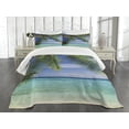 thumbnail image 1 of Ambesonne Tropical Quilted Bedspread Set 3 Pcs, Paradise View Maldives, Queen Size, Green Aqua Blue, 1 of 5