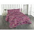 thumbnail image 1 of Ambesonne Tropical Quilted Bedspread Set 3 Pcs, Retro Watercolor Flora Art, Queen, Purple Dark Tan and Pink, 1 of 4