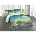 thumbnail image 1 of Ambesonne Tropical Quilted Bedspread Set 3 Pcs, Surreal Sea Palm Tree, Queen Size, Fern Green Turquoise, 1 of 5