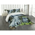 thumbnail image 1 of Ambesonne Tropical Quilted Bedspread Set 3 Pcs, Waterfall Jungle Rural, King Size, Green White, 1 of 5