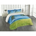 thumbnail image 1 of Ambesonne Tropical Quilted Coverlet 3 Pcs, Coconut Palm Hawaii, King Size, Blue Green, 1 of 4