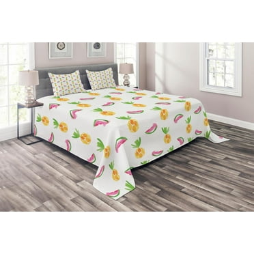 Ambesonne Tropical Quilted Coverlet 3 Pcs, Pastel Watercolor Art, King Size, Multicolor