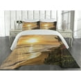 thumbnail image 1 of Ambesonne Tropical Quilted Coverlet 3 Pcs, Sunset on Sands Beach, King Size, Orange Green Pink, 1 of 4