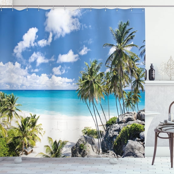 Ambesonne Tropical Shower Curtain, Barbados Beach Ocean, 69"Wx75"L, Multicolor