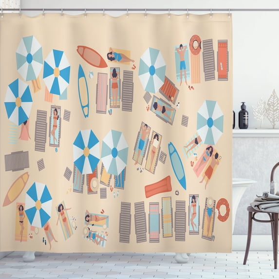 Ambesonne Tropical Shower Curtain, Beach Scene Top View Coast, 69"Wx75"L, Ecru and Sea Blue