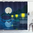 thumbnail image 1 of Ambesonne Tropical Shower Curtain, Bungalows and Full Moon, 69"Wx70"L, Yellow Dark Teal Indigo, 1 of 4