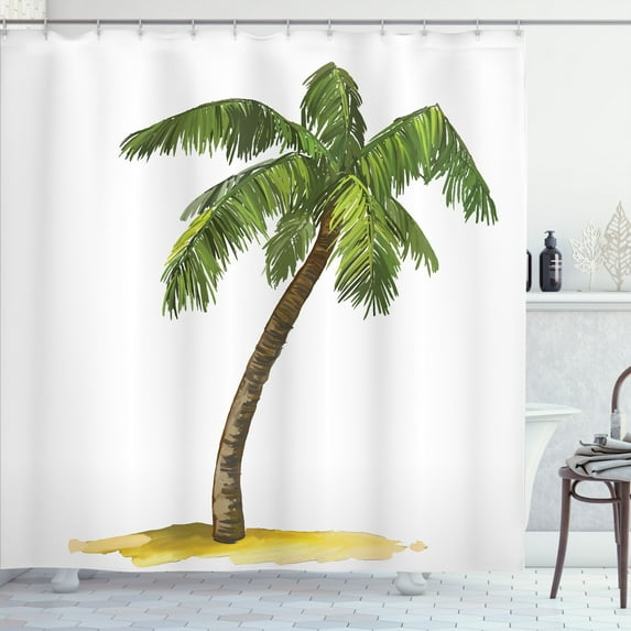 Ambesonne Tropical Shower Curtain, Cartoon Palm Trees, 69"Wx84"L, Green Brown