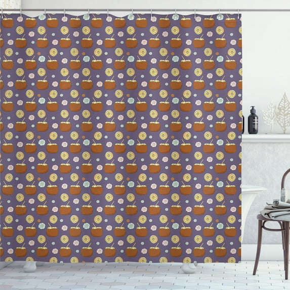 Ambesonne Tropical Shower Curtain, Coconut Flower Orange Art, 69"Wx70"L, Pale Eggplant Cinnamon