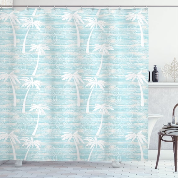 Ambesonne Tropical Shower Curtain, Cold Tone Leaves Wings, 69"Wx84"L, Pale Blue Grey and White