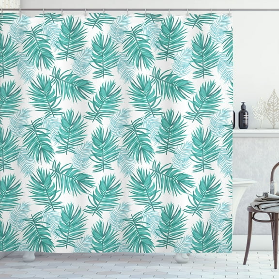 Ambesonne Tropical Shower Curtain, Continuous Palm Leaves Art, 69"Wx75"L, Pale Petrol Blue Seafoam