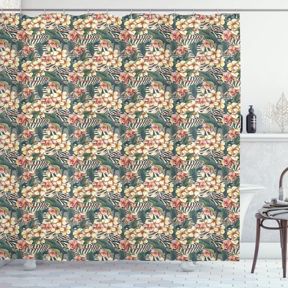 Ambesonne Tropical Shower Curtain, Detailed Exotic Flowers, 69"Wx70"L, Multicolor