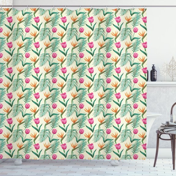 Ambesonne Tropical Shower Curtain, Exotic Strelitzia Flowers, 69"Wx70"L, Magenta Hunter Green