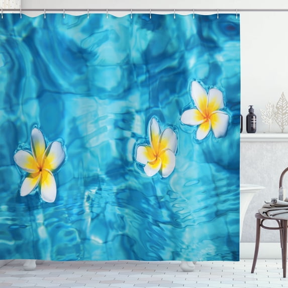 Ambesonne Tropical Shower Curtain, Frangipani Flower Aqua, 69"Wx70"L, Aqua Yellow White
