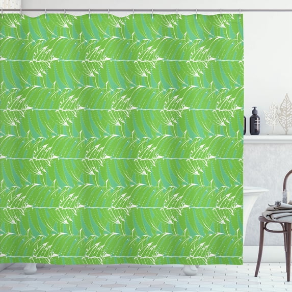 Ambesonne Tropical Shower Curtain, Grungy Palm Leaves Art, 69"Wx84"L, Lime Green and Dark Seafoam