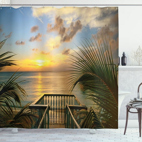 Ambesonne Tropical Shower Curtain, Palms Sunset Scenery, 69"Wx84"L, Multicolor