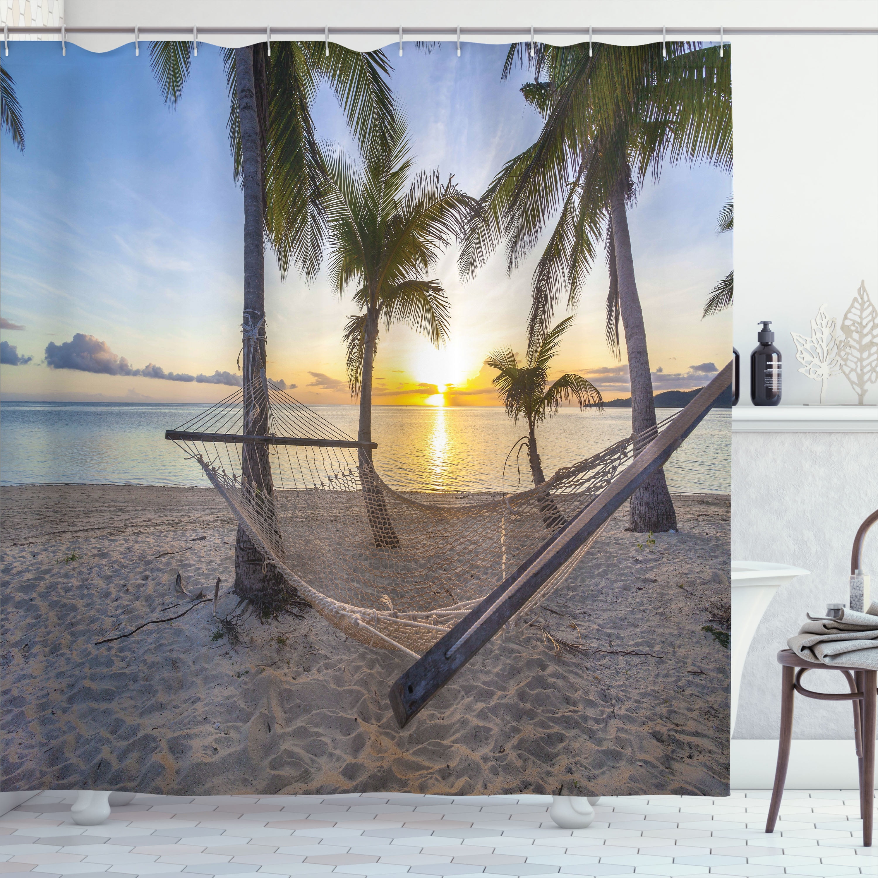 Ambesonne Tropical Shower Curtain, Paradise Beach Palms, 69"Wx84"L