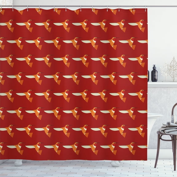 Ambesonne Tropical Shower Curtain, Repeating Humming Birds, 69"Wx70"L, Ruby Burnt Orange and Beige