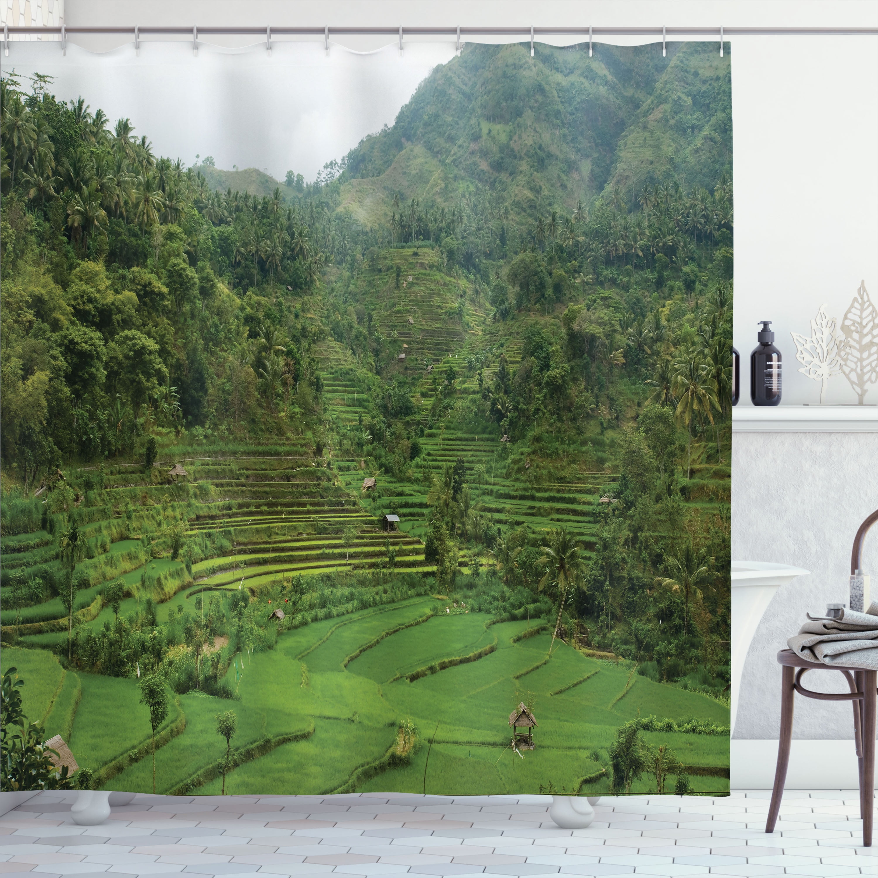Ambesonne Tropical Shower Curtain, Rice Paddies, 69