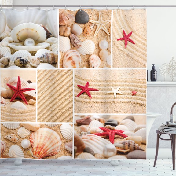 Ambesonne Tropical Shower Curtain, Seashells Starfishes, 69"Wx75"L, Multicolor