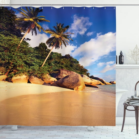 Ambesonne Tropical Shower Curtain, Serenity Nature Green, 69"Wx84"L, Green Brown