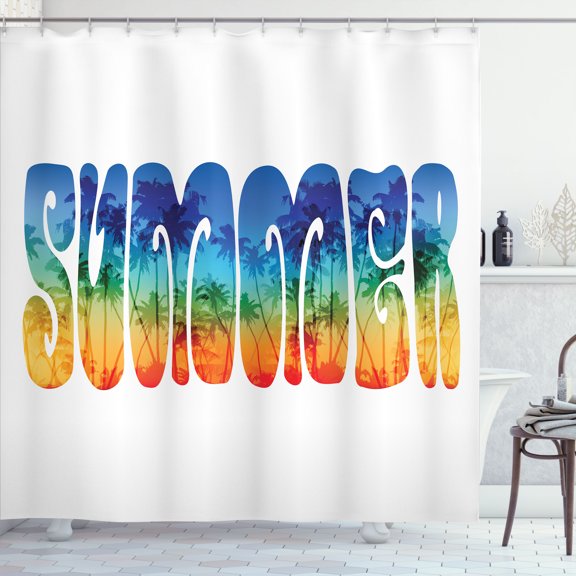 Ambesonne Tropical Shower Curtain, Summer Saying Beach Art, 69"Wx75"L, Violet Blue Scarlet and Green