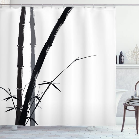 Ambesonne Tropical Shower Curtain, Watercolor Style Nature, 69"Wx75"L, Charcoal Grey and White