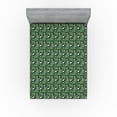 thumbnail image 1 of Ambesonne Tropical Skull Fitted Sheet, Skeleton Heads Leafy, Queen Size, Coral Fern Green and Grey, 1 of 5