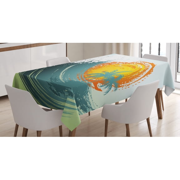 Ambesonne Tropical Tablecloth Rectangular Table Cover, Coconut Palm Trees, 60"x90", Green Petrol Blue