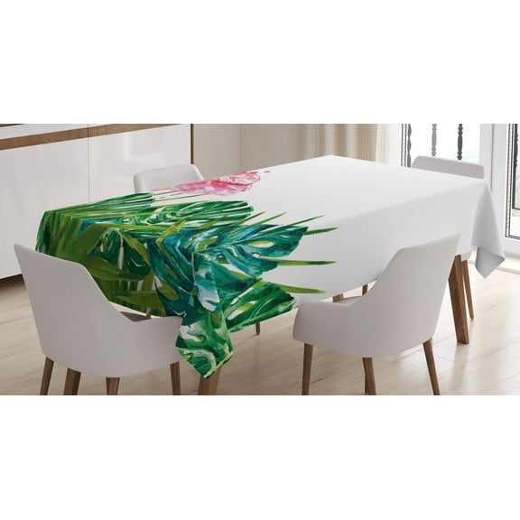 Ambesonne Tropical Tablecloth Rectangular Table Cover, Exotic Nature Flamingo, 60"x90", Green Pink Blue