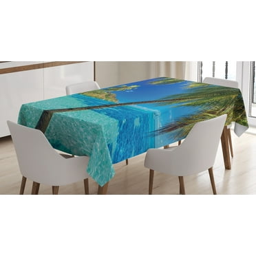 Ambesonne Tropical Tablecloth Rectangular Table Cover, Palm Trees Sea Beach, 60"x84", Turquoise Blue