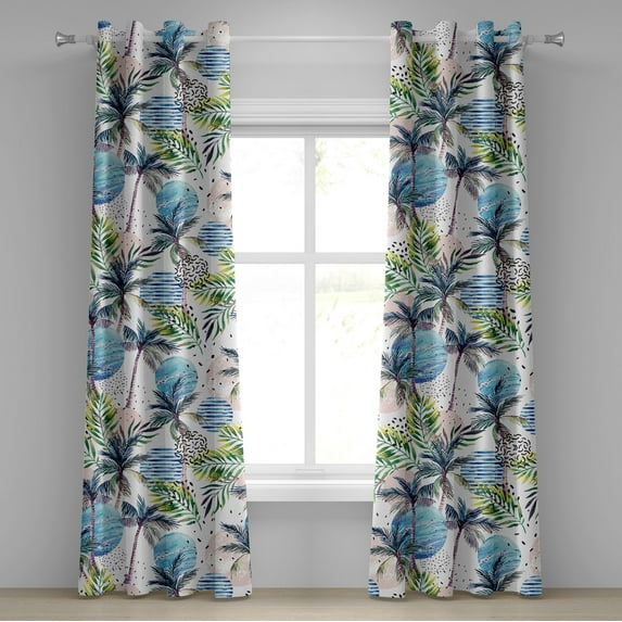 Ambesonne Tropical Themed Grommet Curtain, Retro Wave Hawaii, 50"x120", Fern Green Eggshell Rose