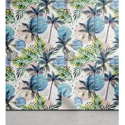 Ambesonne Tropical Themed Peel & Stick Wallpaper for Home, Retro Wave Hawaii, 13"x36", Fern Green Eggshell Rose