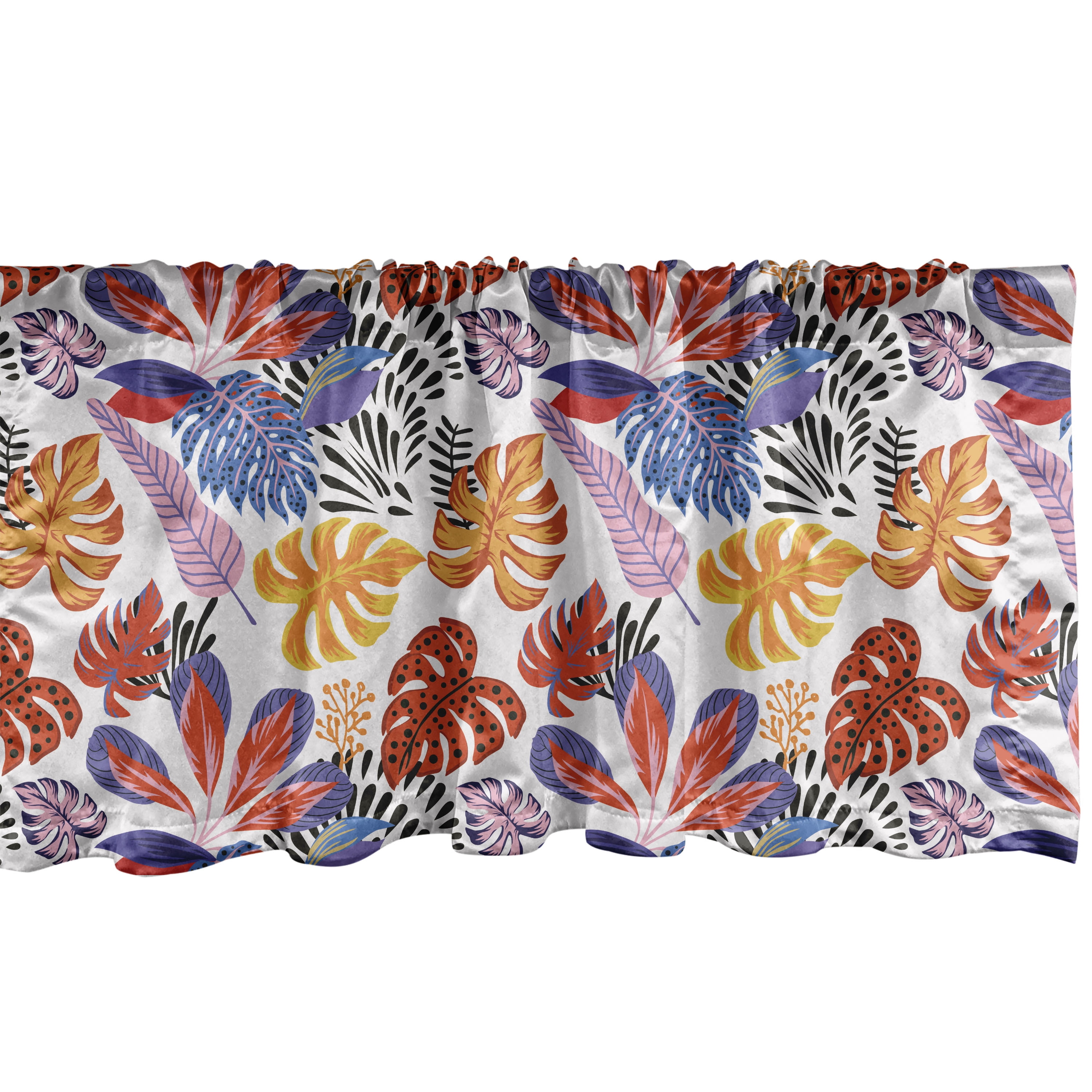 Multicolor Tropical Palm Leaves Satin Rod Pocket Valance 54" x 12"