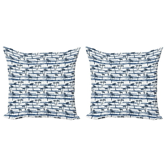 Ambesonne Tropical Throw Pillow Cover 2 Pack, Coconut Tree Beach, 24", Night Blue Dark Blue