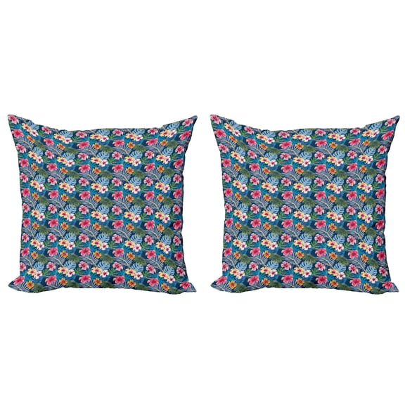 Ambesonne Tropical Throw Pillow Cover 2 Pack, Colorful Floral Petals, 20", Night Blue Multicolor