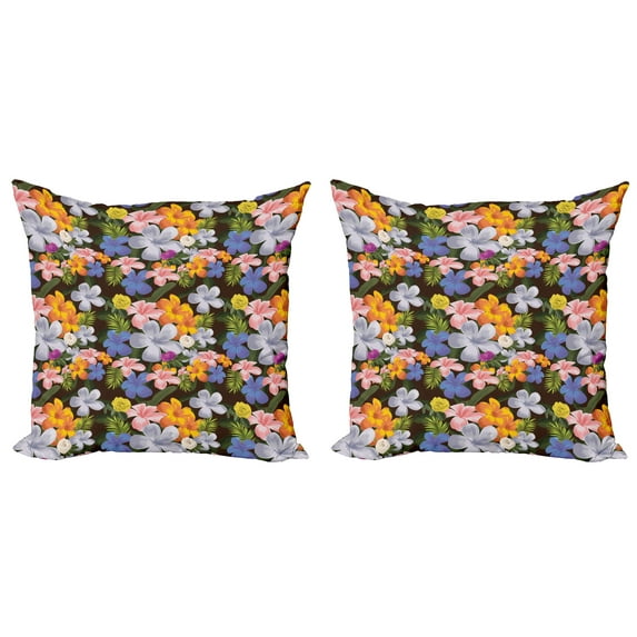 Ambesonne Tropical Throw Pillow Cover 2 Pack, Colorful Various Flowers, 18", Charcoal Grey Multicolor