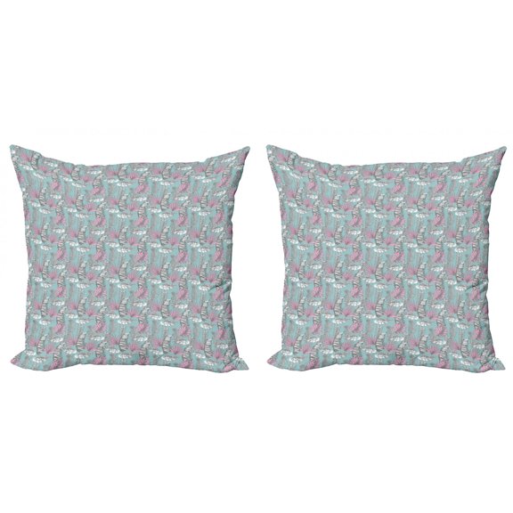 Ambesonne Tropical Throw Pillow Cover 2 Pack, Delicate Hawaiian Leaves, 16", Pale Seafoam Pale Pink
