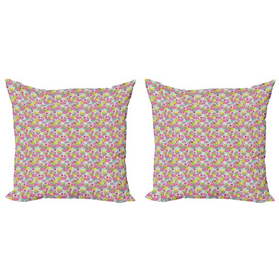 Ambesonne Tropical Throw Pillow Cover 2 Pack, Exotic Flamingo Cartoon, 18", Multicolor