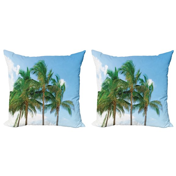 Ambesonne Tropical Throw Pillow Cover 2 Pack, Exotic Idyllic Nature, 16", Green