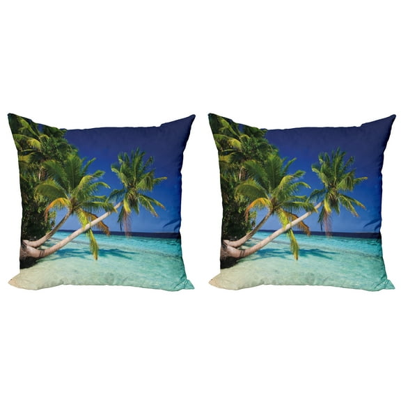 Ambesonne Tropical Throw Pillow Cover 2 Pack, Exotic Maldives Beach, 16", Fern Green Turquoise