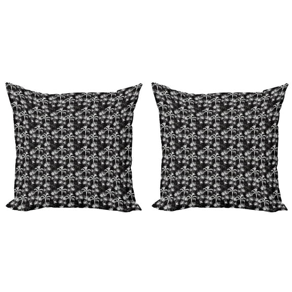 Ambesonne Tropical Throw Pillow Cover 2 Pack, Exotic Palm Tree Sketch, 16", Charcoal Grey White