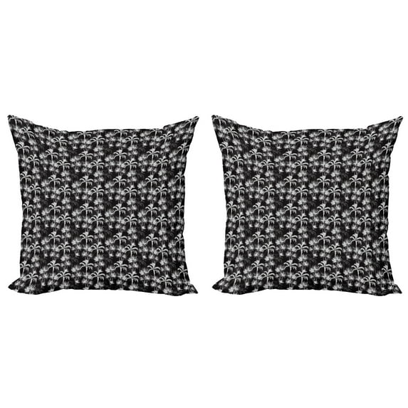 Ambesonne Tropical Throw Pillow Cover 2 Pack, Exotic Palm Tree Sketch, 24", Charcoal Grey White