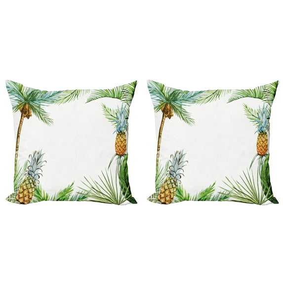 Ambesonne Tropical Throw Pillow Cover 2 Pack, Frame Style Palm Trees, 16", Multicolor